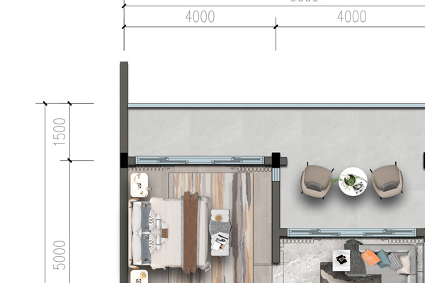 condo section of illustrated plan bedroom