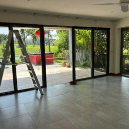 sliding doors to garden and swimming pool